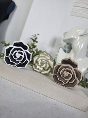 Set Of 3 Claw Hair Clip Camellia Flower Design Black Taupe Ivory